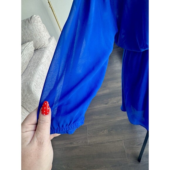 Express Bright Blue Long Sleeve Cinched Waist Mini Dress Size Medium NEW! - Picture 2 of 5